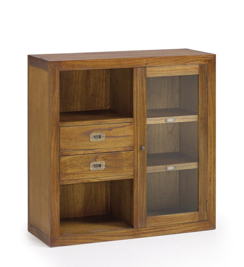 Moycor Cabinet cu vitrina, din lemn si furnir, cu 2 sertare si 1 usa, Star Combi Right Nuc, l90xA35xH90 cm