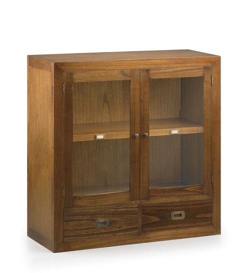 Moycor Cabinet cu vitrina, din lemn si furnir, cu 2 sertare si 2 usi, Star Combi Nuc, l90xA35xH90 cm