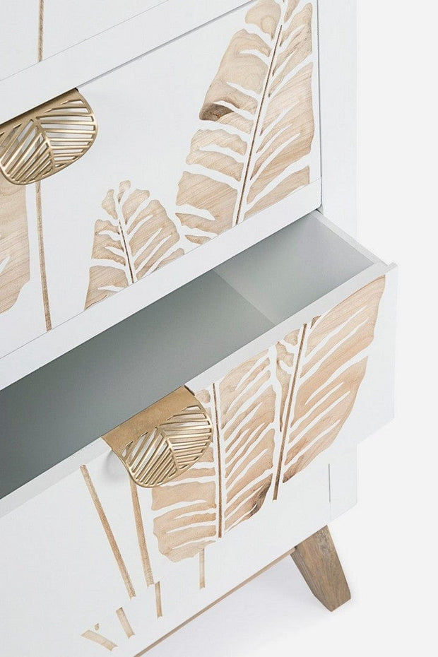 Bizzotto Cabinet din lemn de brad si MDF, cu 5 sertare Folium Alb / Natural, l45xA30xH109,5 cm