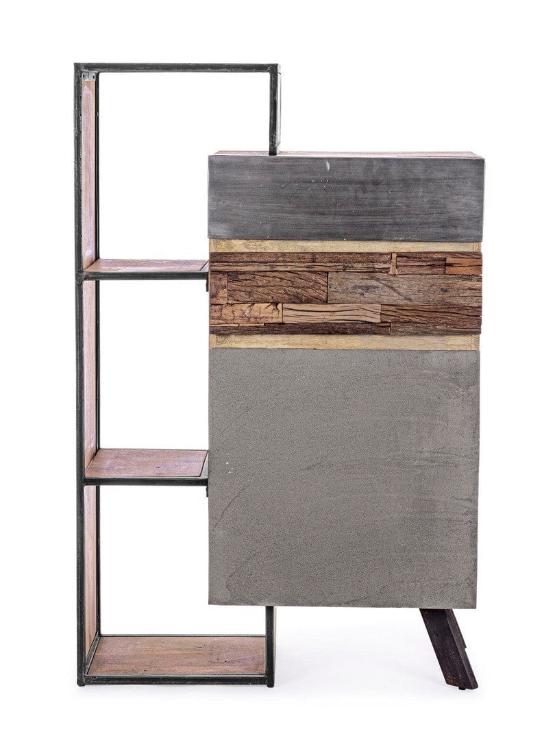 Bizzotto Cabinet din lemn de mago si metal, cu 2 sertare si 1 usa Manchester Gri / Natural, l90xA40xH140 cm