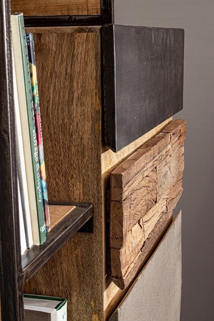 Bizzotto Cabinet din lemn de mago si metal, cu 2 sertare si 1 usa Manchester Gri / Natural, l90xA40xH140 cm
