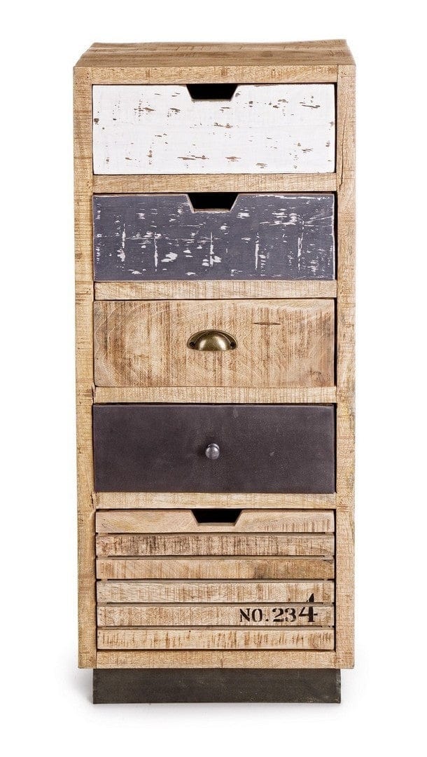 Bizzotto Cabinet din lemn de mango si metal, cu 5 sertare Tudor Natural, l45xA35xH110 cm