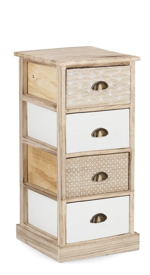 Bizzotto Cabinet din lemn de Paulownia, cu 4 sertare Finnley Natural / Alb, l40xA29xH73 cm