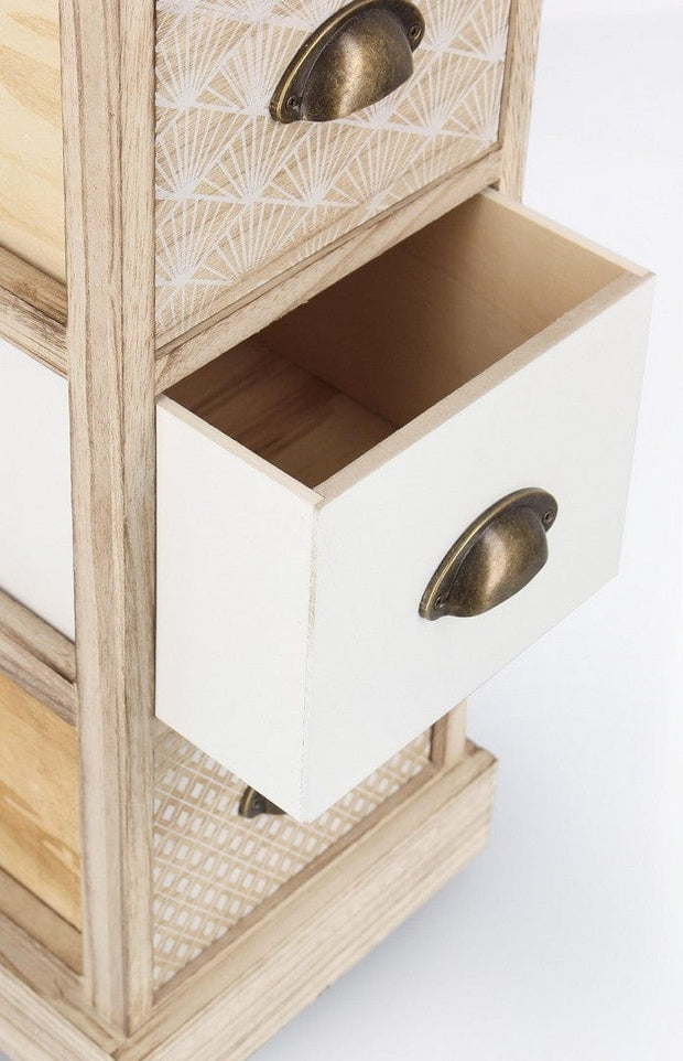 Bizzotto Cabinet din lemn de Paulownia, cu 4 sertare Finnley Slim Natural / Alb, l26xA32xH80 cm