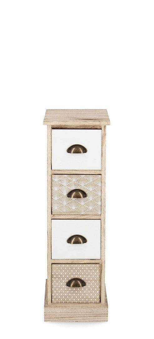 Bizzotto Cabinet din lemn de Paulownia, cu 4 sertare Finnley Slim Natural / Alb, l26xA32xH80 cm