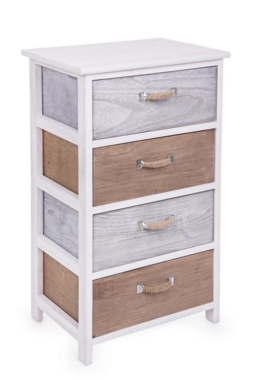 Bizzotto Cabinet din lemn de Paulownia, cu 4 sertare Meredith Ivoir / Gri / Maro, l40xA29xH73 cm