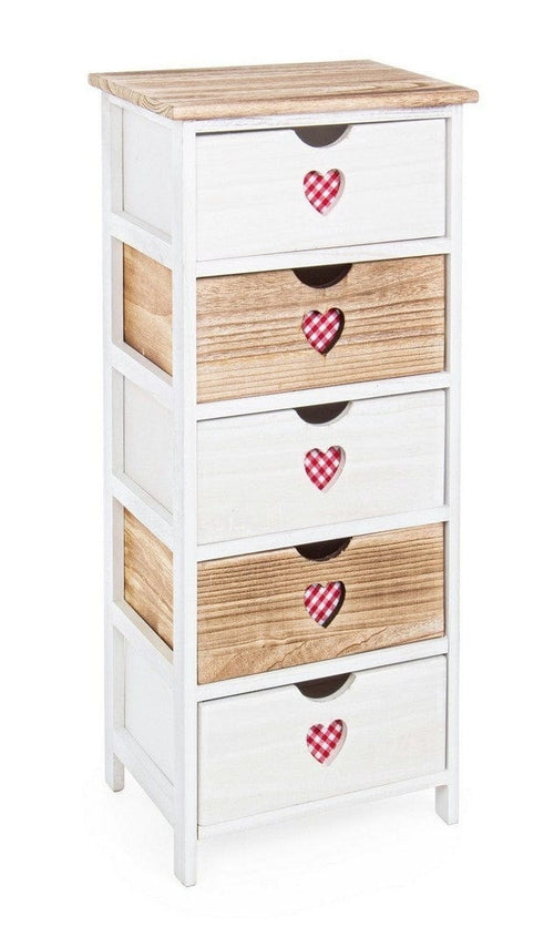 Bizzotto Cabinet din lemn de Paulownia, cu 5 sertare Chalet Alb / Natural, l40xA29xH90 cm