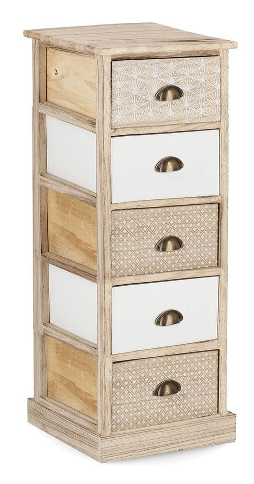 Bizzotto Cabinet din lemn de Paulownia, cu 5 sertare Finnley Natural / Alb, l40xA29xH90 cm