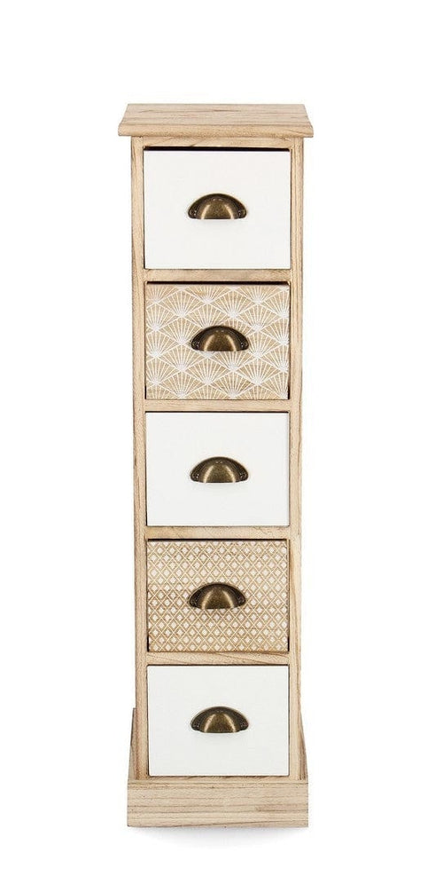 Bizzotto Cabinet din lemn de Paulownia, cu 5 sertare Finnley Slim Natural / Alb, l26xA32xH98 cm