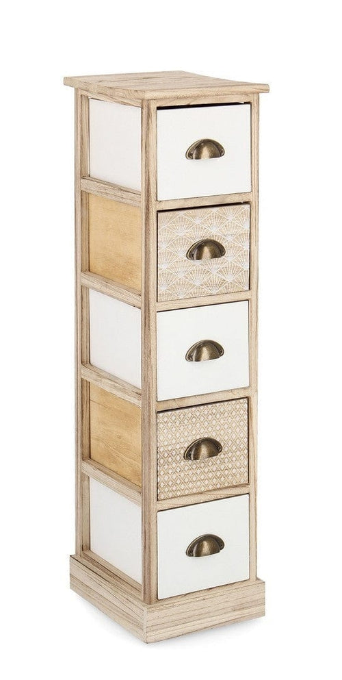 Bizzotto Cabinet din lemn de Paulownia, cu 5 sertare Finnley Slim Natural / Alb, l26xA32xH98 cm