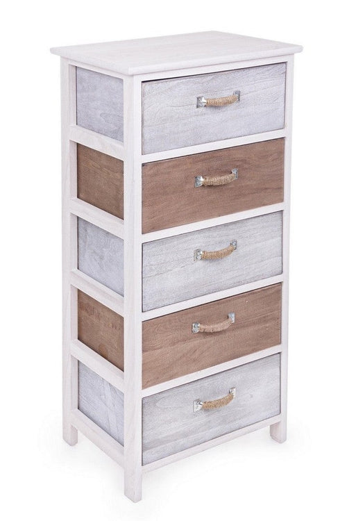 Bizzotto Cabinet din lemn de Paulownia, cu 5 sertare Meredith Ivoir / Gri / Maro, l40xA29xH90 cm