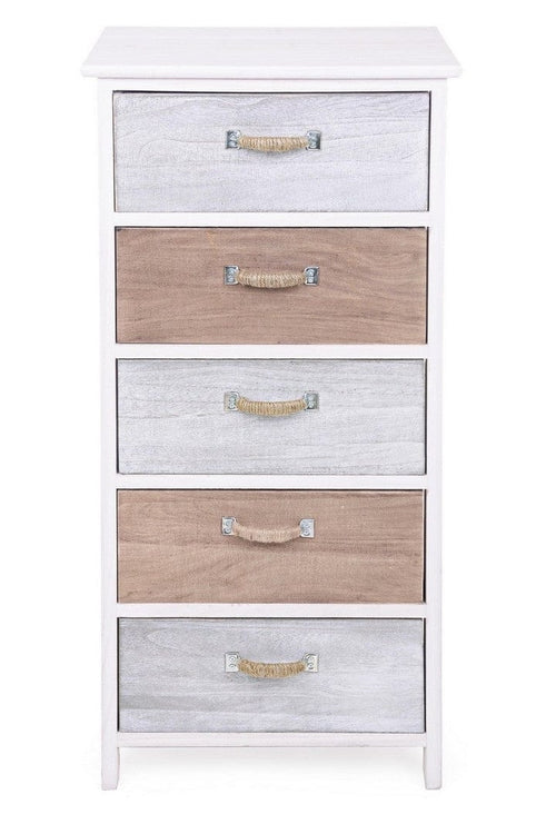 Bizzotto Cabinet din lemn de Paulownia, cu 5 sertare Meredith Ivoir / Gri / Maro, l40xA29xH90 cm