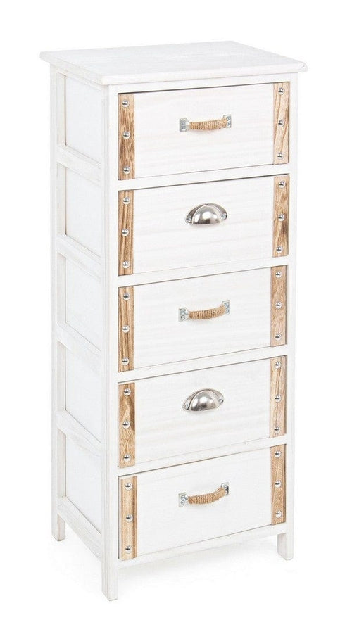 Bizzotto Cabinet din lemn de Paulownia, cu 5 sertare Romance Large Alb / Natural, l40xA29xH90 cm