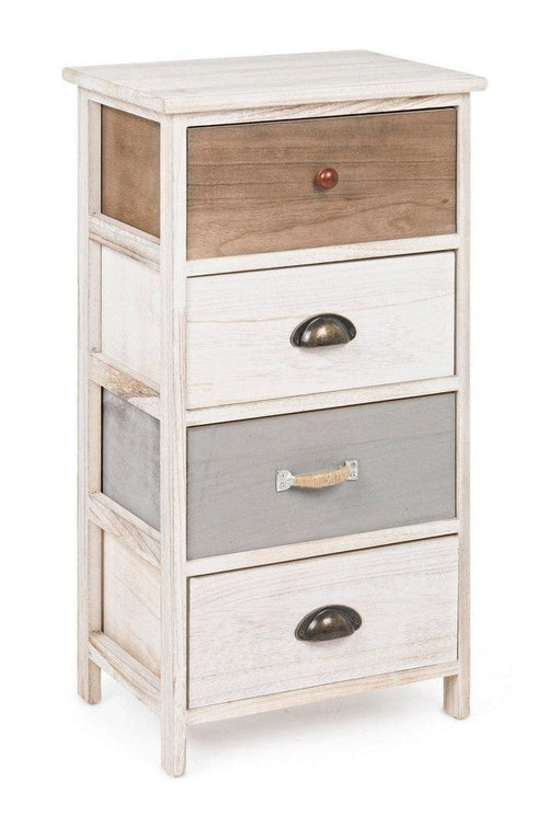Bizzotto Cabinet din lemn de Paulownia si MDF, cu 4 sertare Madyson Ivoir / Gri, l40xA29xH73 cm