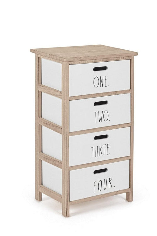 Bizzotto Cabinet din lemn de Paulownia si MDF, cu 4 sertare Numbers Alb / Natural, l40xA29xH73 cm