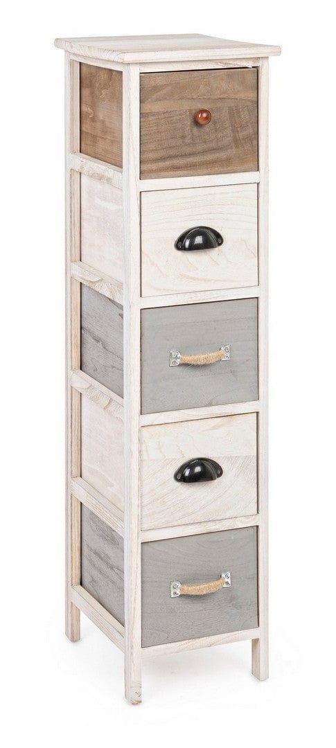 Bizzotto Cabinet din lemn de Paulownia si MDF, cu 5 sertare Madyson Slim Ivoir / Gri, l26xA32xH98 cm