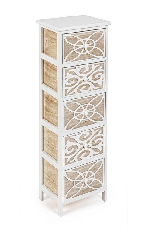 Bizzotto Cabinet din lemn de Paulownia si MDF, cu 5 sertare Pattern Slim Alb / Natural, l26xA32xH98 cm