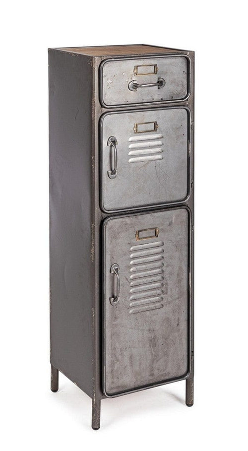 Bizzotto Cabinet din lemn de pin si metal, cu 1 sertar si 2 usi, Store Gri, l34,8xA34,5xH109,5 cm