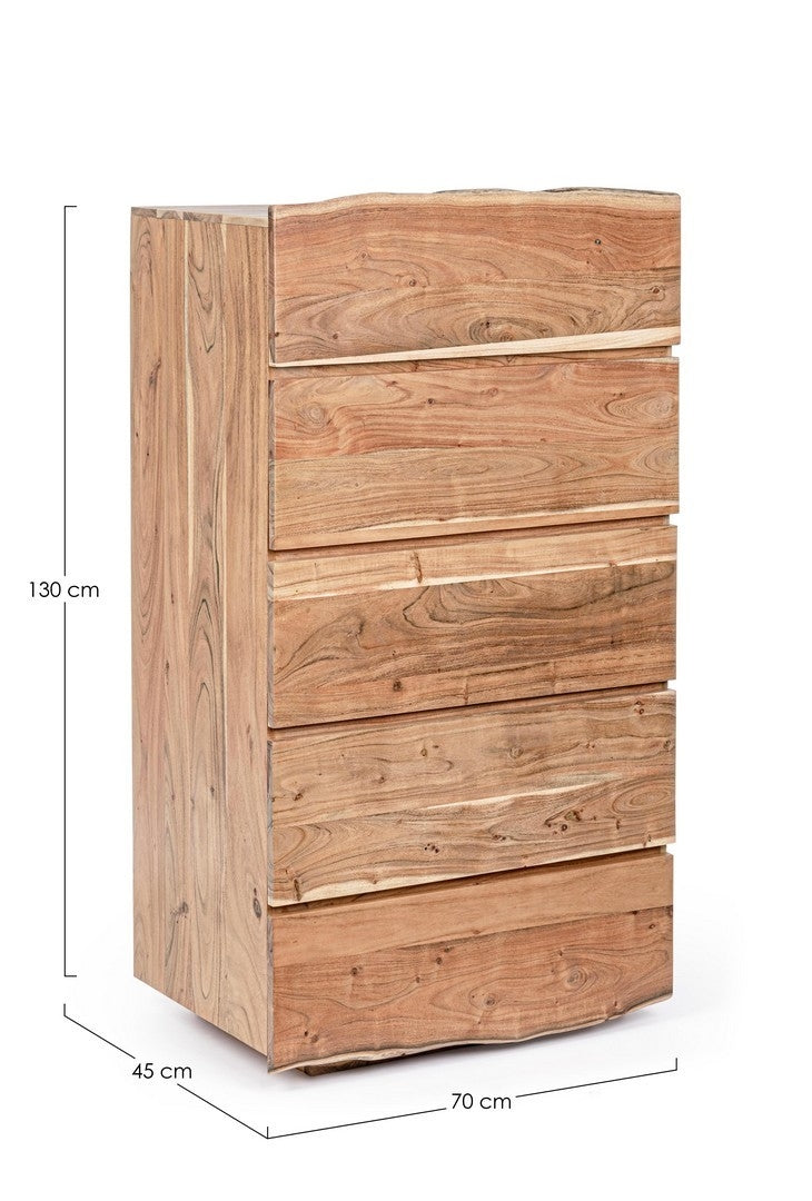 Cabinet din lemn de salcam, cu 5 sertare Aron Natural, l70xA45xH130 cm (7)