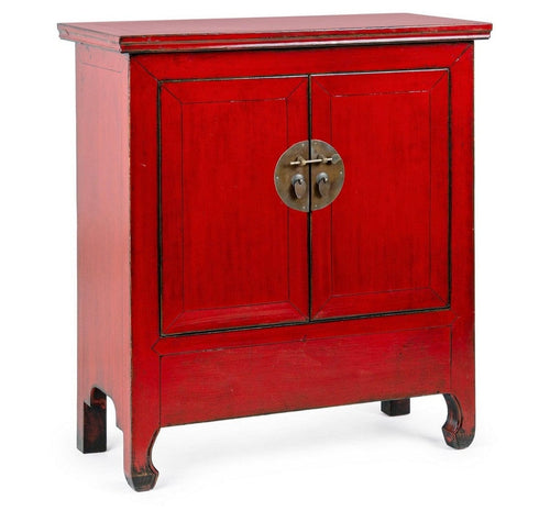 Bizzotto Cabinet din lemn reciclat de ulm, cu 2 usi Jinan Rosu Antichizat, l89xA42xH100 cm