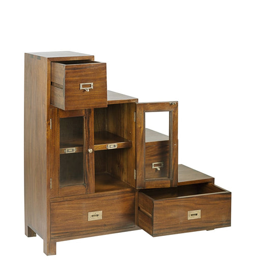 Moycor Cabinet din lemn si furnir, cu 4 sertare si 2 usi, Flamingo Left Nuc, l100xA32xH100 cm