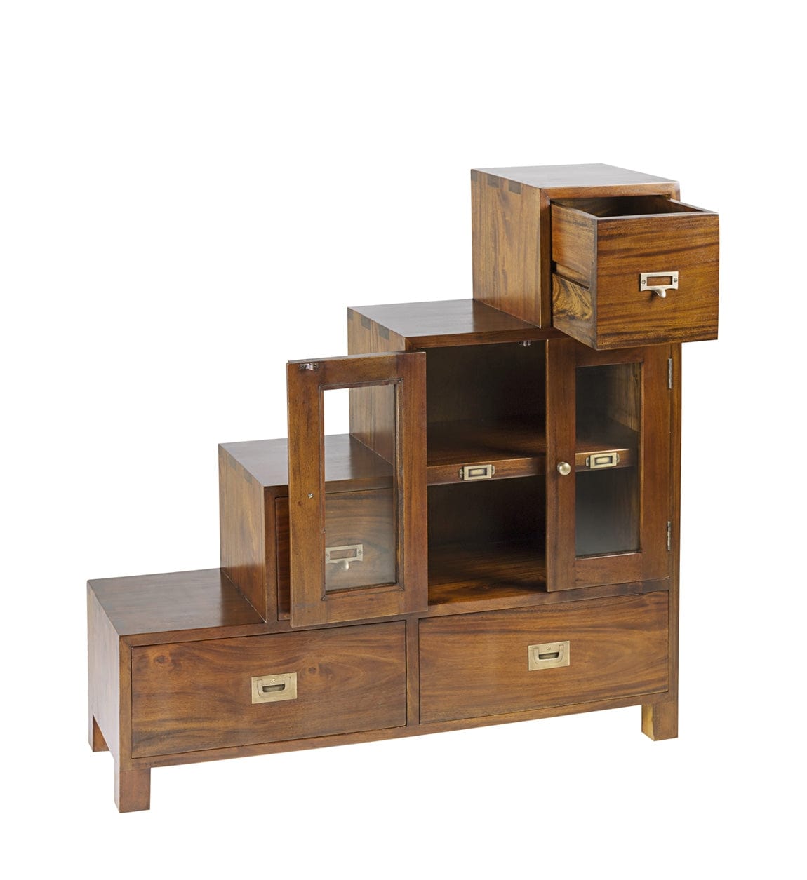 Moycor Cabinet din lemn si furnir, cu 4 sertare si 2 usi, Flamingo Right Nuc, l100xA32xH100 cm