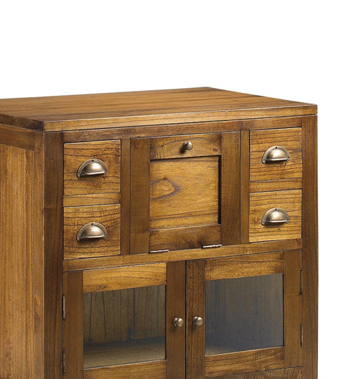 Moycor Cabinet din lemn si furnir, cu 4 sertare si 2 usi, Star Nuc, l75xA50xH75 cm