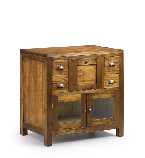 Moycor Cabinet din lemn si furnir, cu 4 sertare si 2 usi, Star Nuc, l75xA50xH75 cm