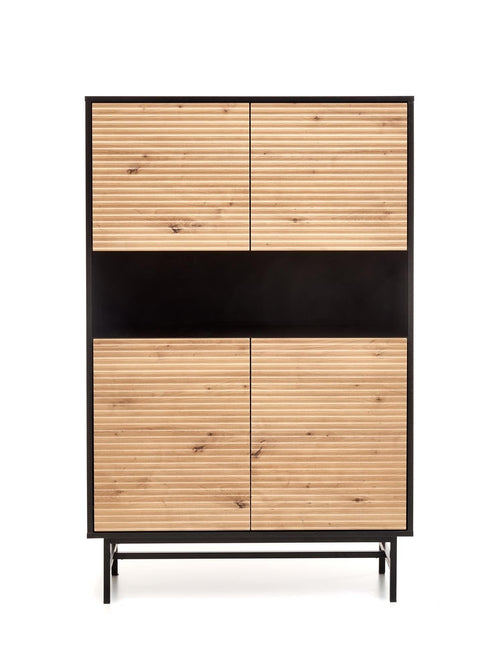 Halmar Cabinet din MDF, pal si metal, cu 4 usi, Moreno KM-3 Stejar Artisan / Negru, l100xA40xH156 cm