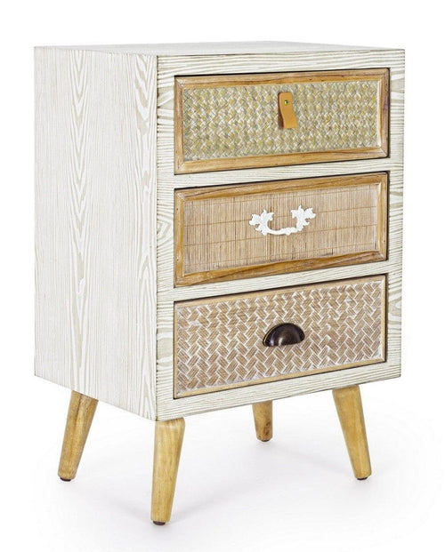 Bizzotto Cabinet din MDF si lemn de brad, cu 3 sertare Eloise Alb / Natural, l48xA35xH72 cm