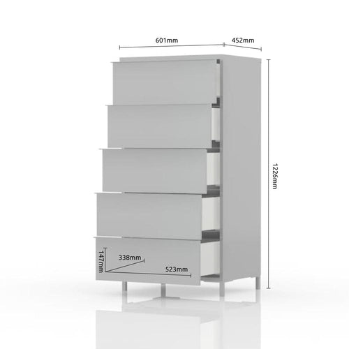 Jela Cabinet din pal, cu 5 sertare, Onyx Large Antracit / Nuc Pacific, l60xA45xH123 cm
