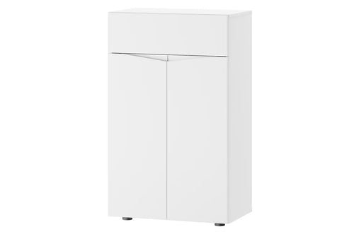 Cabinet hol din pal si MDF, cu 1 sertar si 2 usi, Lucca 07 Alb, l62xA38xH102 cm