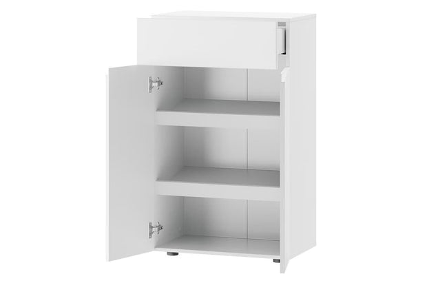 Cabinet hol din pal si MDF, cu 1 sertar si 2 usi, Lucca 07 Alb, l62xA38xH102 cm (2)