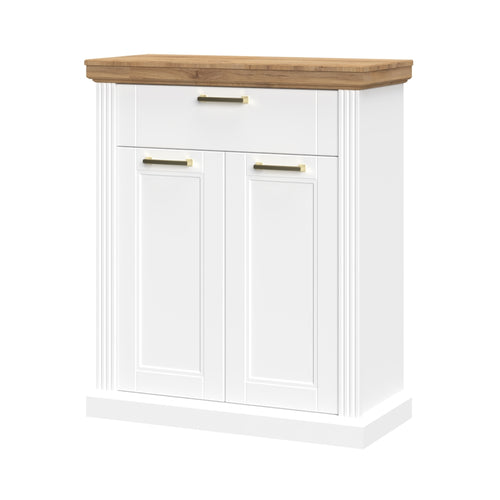 Cabinet hol din pal si MDF, cu 2 usi si 1 sertar, Tara CPL21 Alb Mat / Nuc Pacific, l86xA38xH102 cm