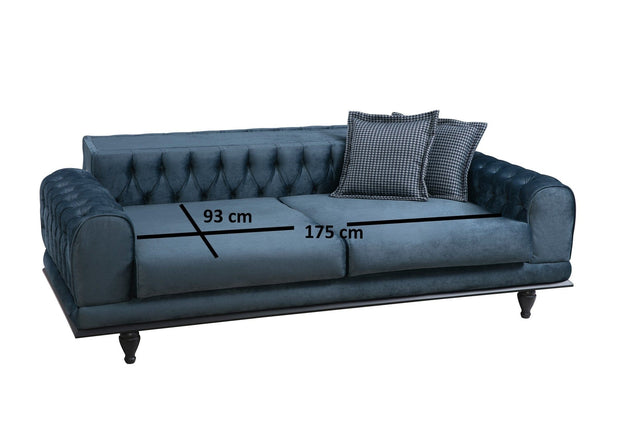 Asir Canapea Arredo Velvet Bleumarin Functie Sleep, cu Arcuri si Spuma Poliuretanica, 3 Locuri, Suprafata de Dormit 175x93 cm, tapitata cu Stofa Easy Clean, Spatar Reversibil, Perne Incluse, l220xA95xH80 cm