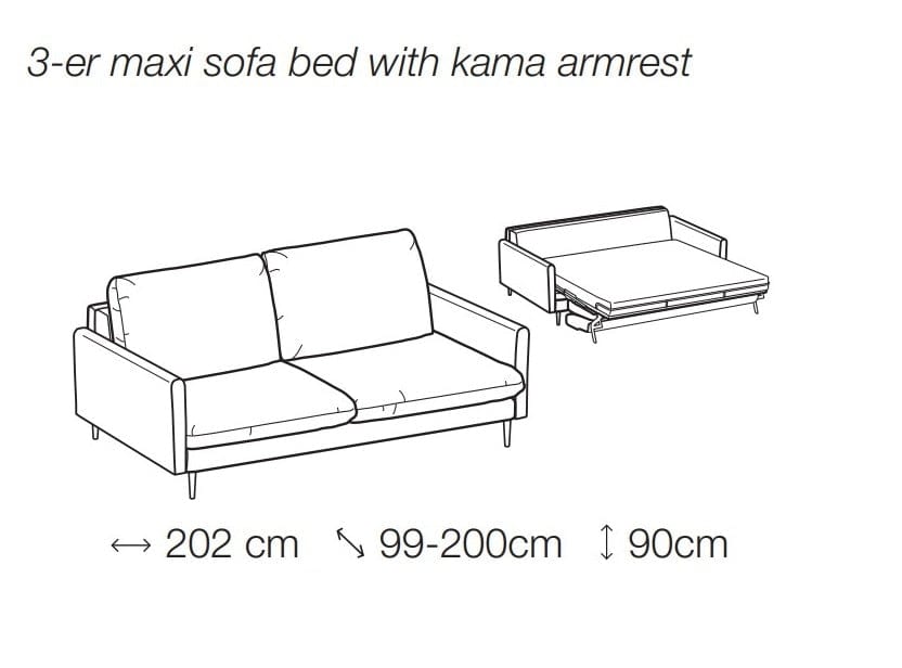 LeComfort Canapea Balitos Extensibila cu Benzi Elastice si Spuma Poliuretanica, 3 Locuri, Suprafata de Dormit 190x160 cm, Dimensiuni l202xA99xH90 cm