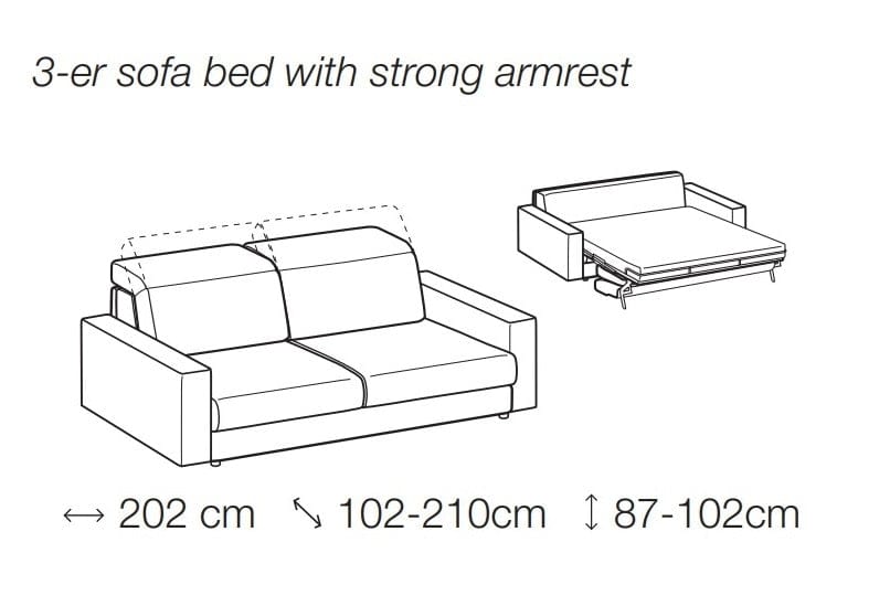 LeComfort Canapea Bardos Extensibila cu Benzi Elastice si Spuma Poliuretanica, 3 Locuri, Suprafata de Dormit 199x140 cm, Tetiere Reglabile, l202xA102xH87 cm