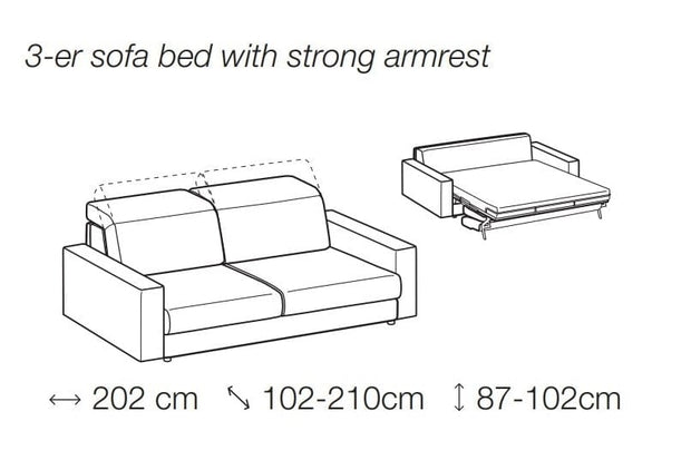 LeComfort Canapea Bardos Extensibila cu Benzi Elastice si Spuma Poliuretanica, 3 Locuri, Suprafata de Dormit 199x140 cm, Tetiere Reglabile, l202xA102xH87 cm