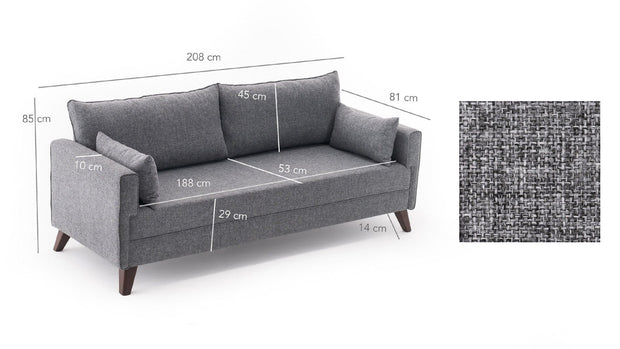 Canapea Bella Gri Fixa, cu Spuma Poliuretanica, 3 Locuri, tapitata cu stofa, l208xA81xH85 cm (5)