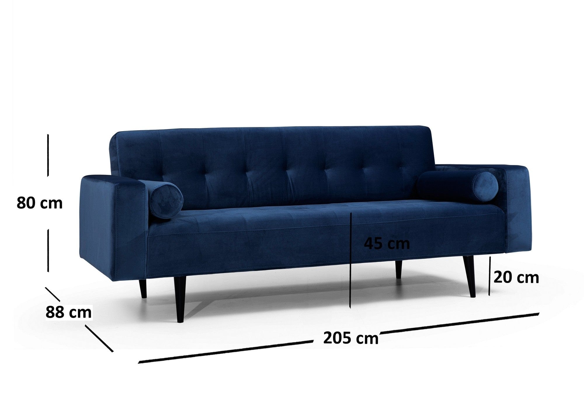 Canapea Derry Velvet Bleumarin Extensibila, cu Spuma Poliuretanica, 3 Locuri, Suprafata de Dormit 173x104 cm, tapitata cu Stofa Easy Clean, Perne Incluse, l205xA88xH80 cm (8)