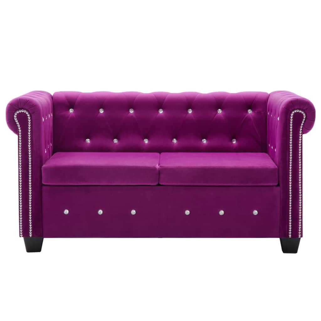 VidaXL Violet Canapea Doris Velvet Fixa cu Spuma Poliuretanica, 2 Locuri, tapitata cu Stofa, l146xA75xH72 cm