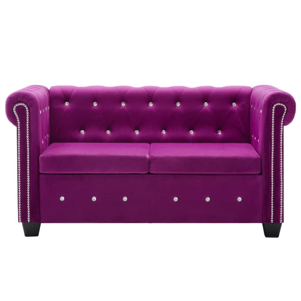 VidaXL Violet Canapea Doris Velvet Fixa cu Spuma Poliuretanica, 2 Locuri, tapitata cu Stofa, l146xA75xH72 cm