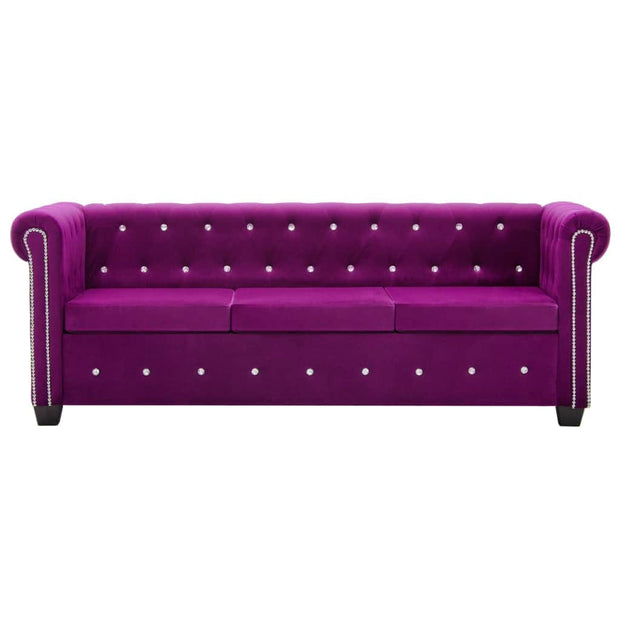 VidaXL Violet Canapea Doris Velvet Fixa cu Spuma Poliuretanica, 3 Locuri, tapitata cu Stofa, l199xA75xH72 cm