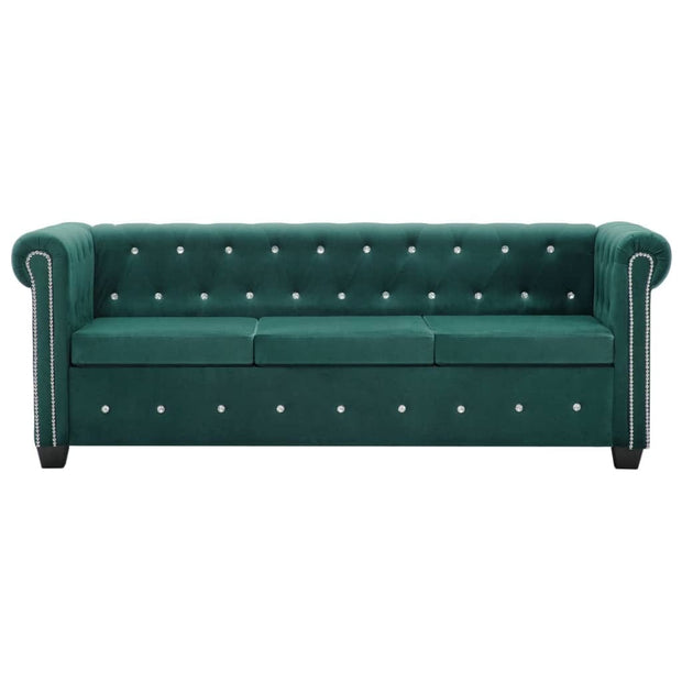 VidaXL Verde Canapea Doris Velvet Fixa cu Spuma Poliuretanica, 3 Locuri, tapitata cu Stofa, l199xA75xH72 cm