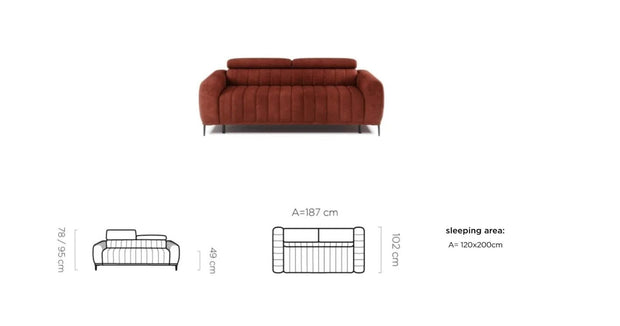 Canapea Extensibila, 2 Locuri, Tetiere Reglabile, Gandis 120, l187xA102xH78-95 cm (8)