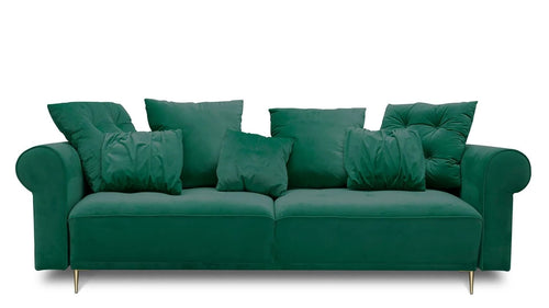 Canapea Extensibila, 3 Locuri, Lada de Depozitare, tapitata cu stofa, Perne Incluse, Claires B Velvet Verde, l248xA95xH96 cm - SomProduct Romania