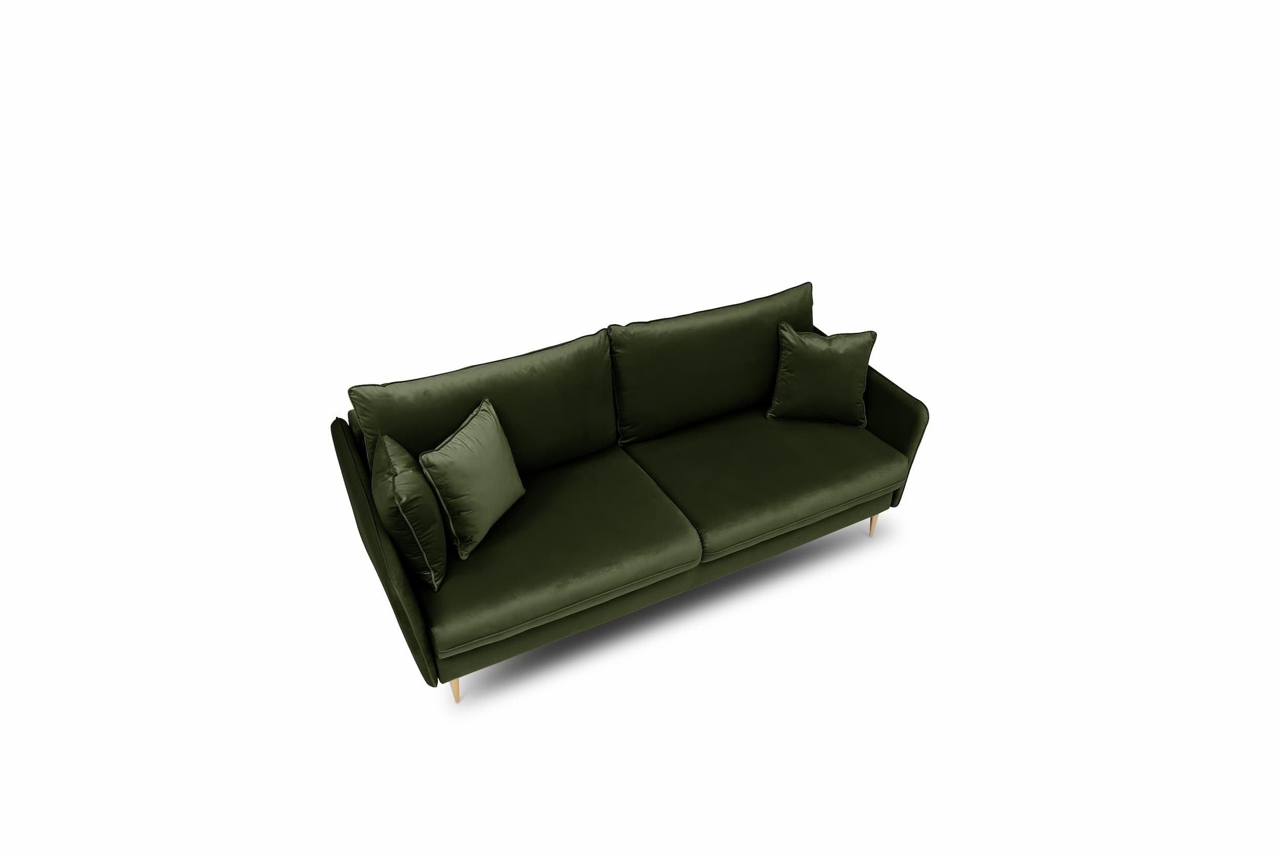 Puszman Canapea Extensibila, 3 Locuri, Lada de Depozitare, tapitata cu stofa, Perne Incluse, Volio Velvet Verde Olive, l221xA100xH90 cm