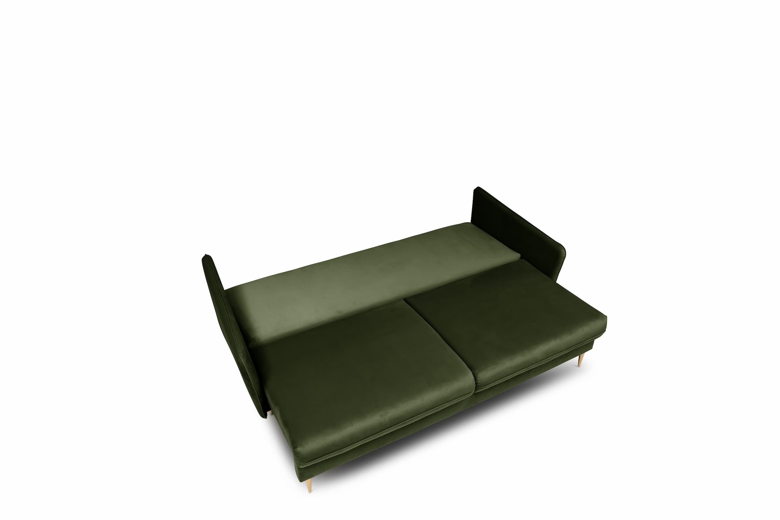 Puszman Canapea Extensibila, 3 Locuri, Lada de Depozitare, tapitata cu stofa, Perne Incluse, Volio Velvet Verde Olive, l221xA100xH90 cm