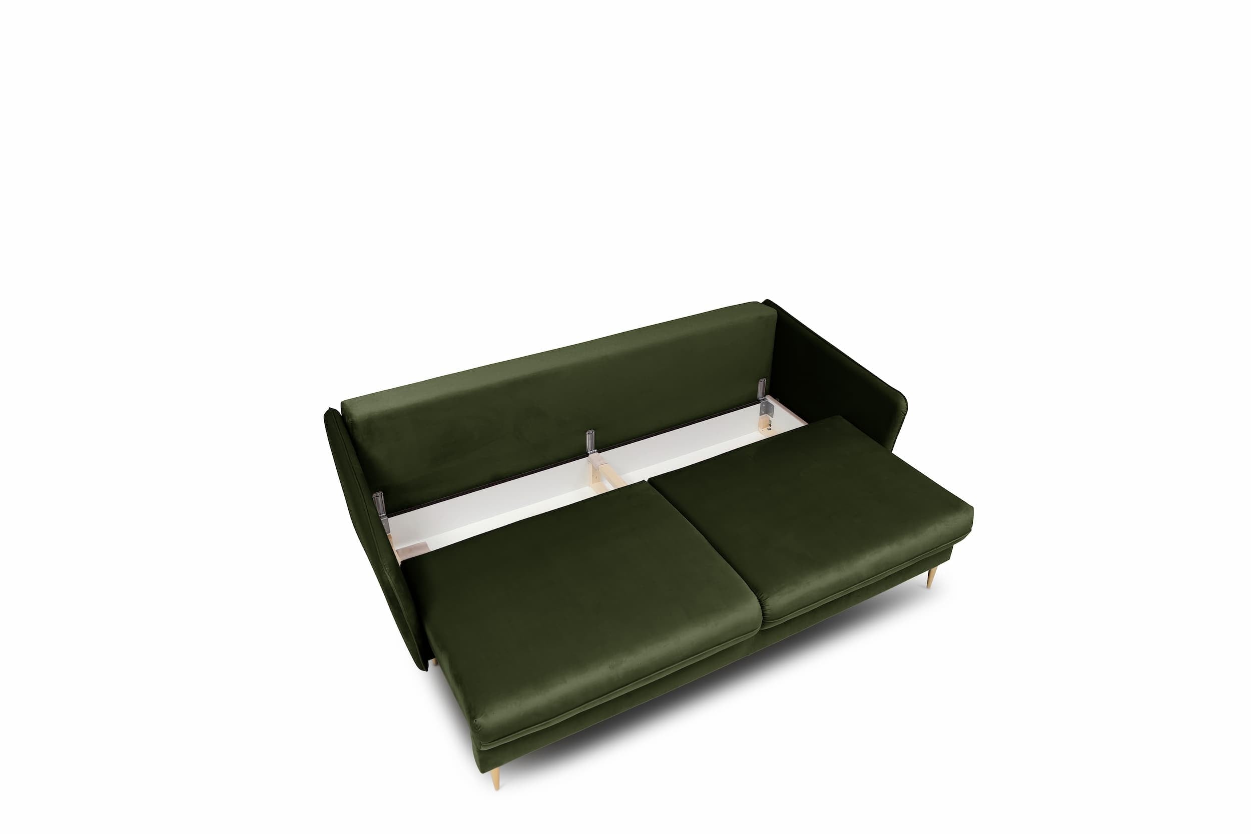 Puszman Canapea Extensibila, 3 Locuri, Lada de Depozitare, tapitata cu stofa, Perne Incluse, Volio Velvet Verde Olive, l221xA100xH90 cm