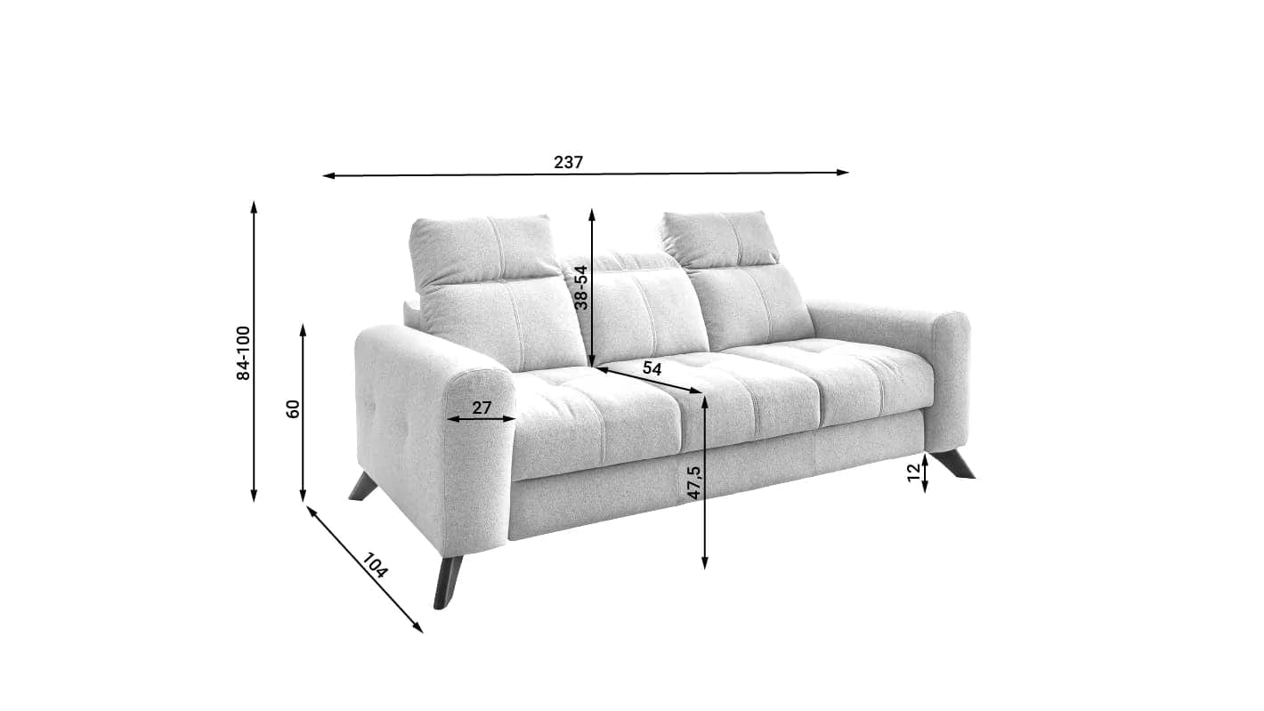 Canapea Extensibila, 3 Locuri, tapitata cu stofa, Tetiere Reglabile, Imperius Bej Deschis, l237xA104xH84-100 cm (4)